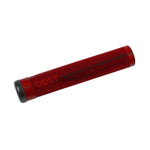 The Odyssey Broc Raiford Grips feature a red cylindrical design with a ribbed texture and a black end cap, capturing the essence of signature BMX grips.