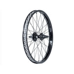 A Salt EX Cassette Rear Wheel with black spokes, a black Salt Ex Cassette hub, and a single wall rim featuring white text and symbols.