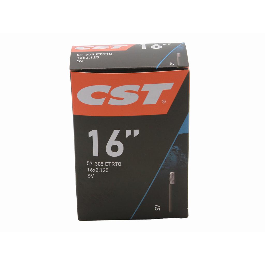 The CST Schrader Tube (Regular Valve) 16 Inch is designed for 16x2.125 tires with a 57-305 ETRTO, ideal for freestyle BMX bikes, providing durability and performance.