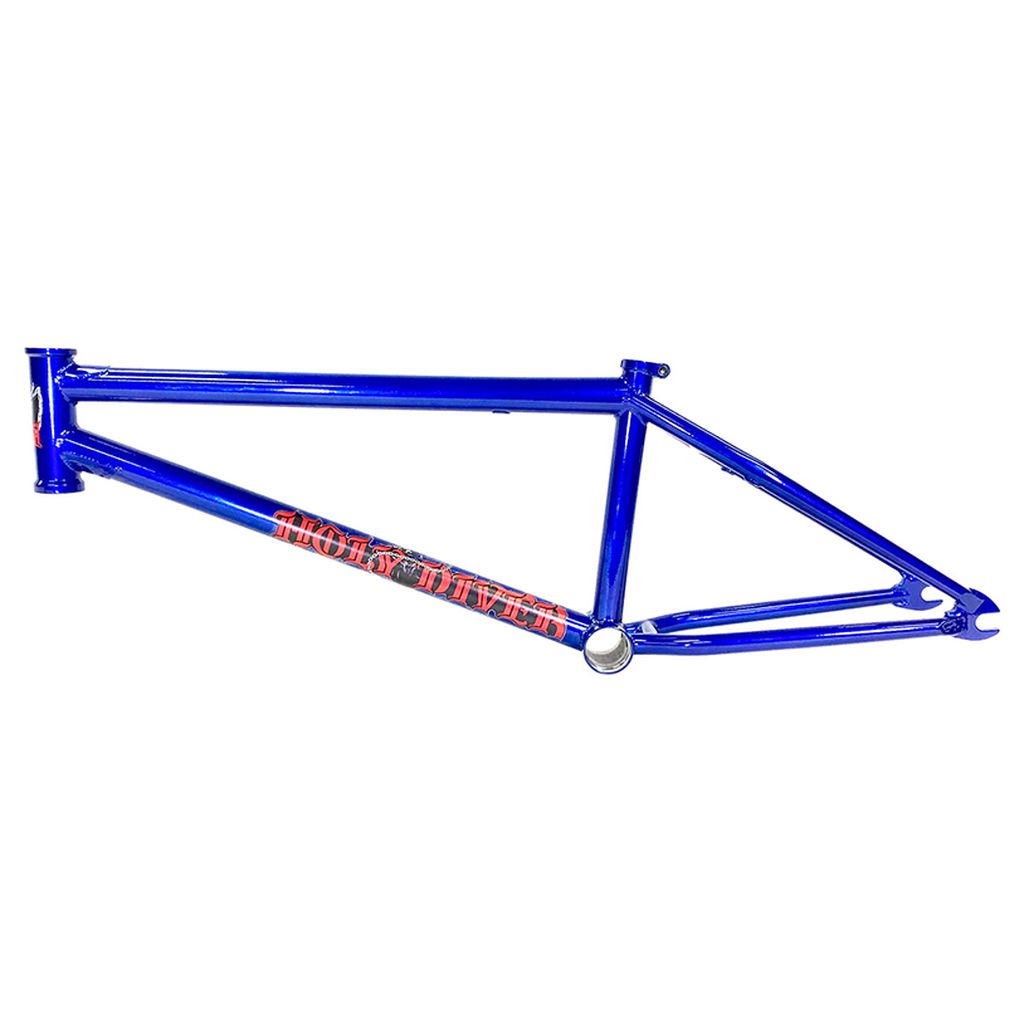 The S&M Holy Diver Frame in blue features red "S&M Holy Diver" text, responsive street geometry, and ultra-strong dropouts for durability.