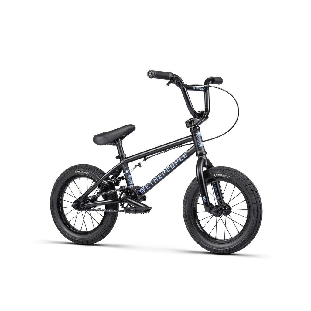 Pre-order the stylish Wethepeople Riot 14 Inch BMX Bike with a black frame, matching tires, and a striking blue logo to elevate your riding experience.