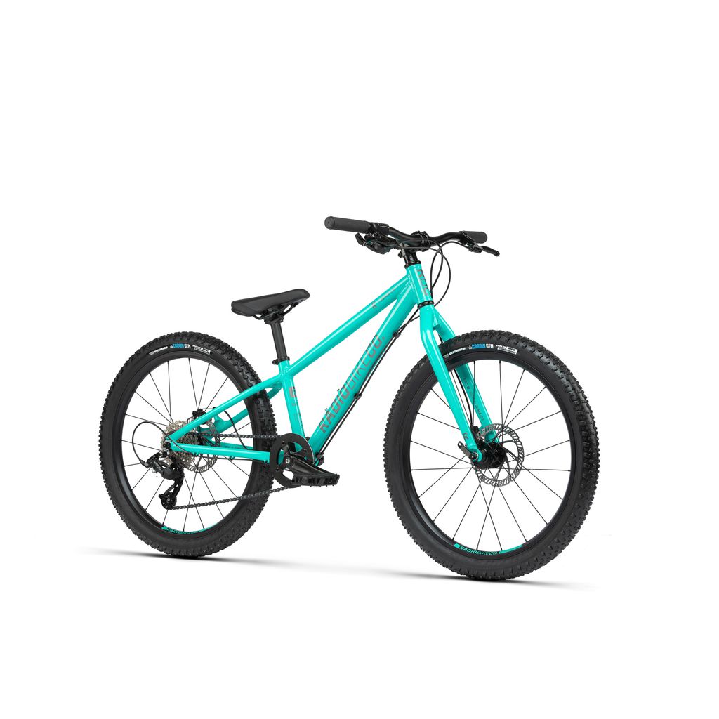 A Radio 24 Inch Zuma Bike with a teal finish, thick tires, black saddle, and straight handlebar, featuring a lightweight alloy frame, positioned on a white background.