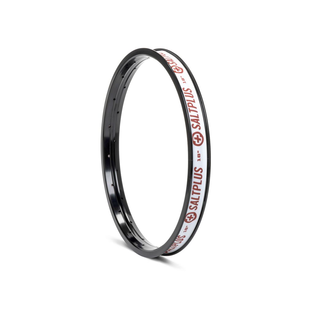 Saltplus Summit 18 Inch Rim in black, designed with a reinforced double wall and adorned with red and white logos along the side.