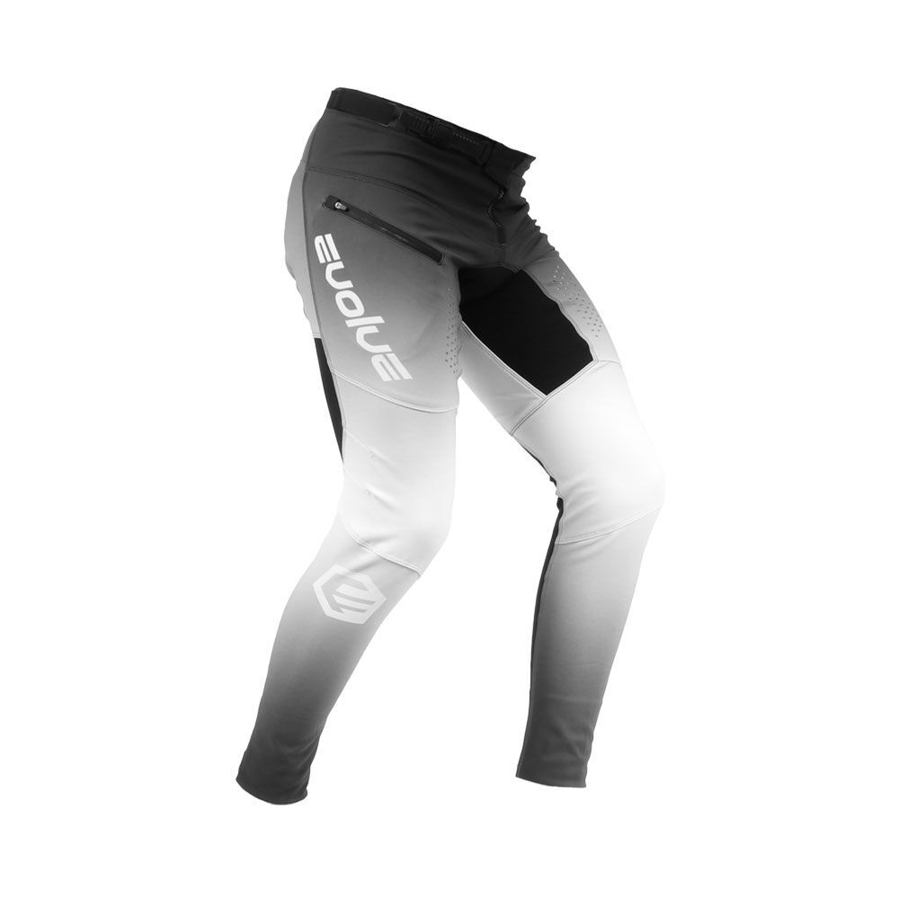 A pair of Evolve SI2 Race Pants in black, white, and gray with the word "ENDUE" printed on the side and a logo on the lower leg feature reinforced patches for extra durability.