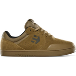 Introducing the Etnies Marana Michelin Shoe in Brown/Black/Gum, sporting a gray logo on the side. This skate shoe offers a lace-up design and a textured sole made from Michelin performance rubber, making it an ideal choice for skateboarders.