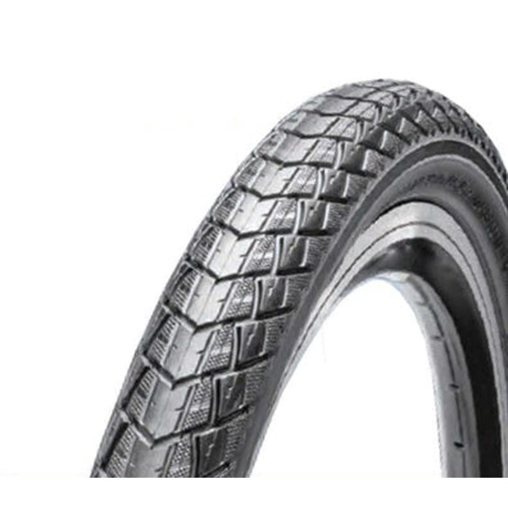 Close-up of the CST Freestyle Slick 14 Inch Tyre showcasing its textured tread pattern. The budget-friendly tire stands out against the white background, emphasizing its intricate details.