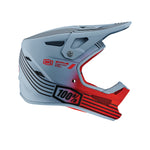 The 100% Status Youth Helmet Caltec is a full-face motocross helmet that boasts a sleek design with red and black stripes and prominently features the "100%" logo on the side, available in youth sizes.