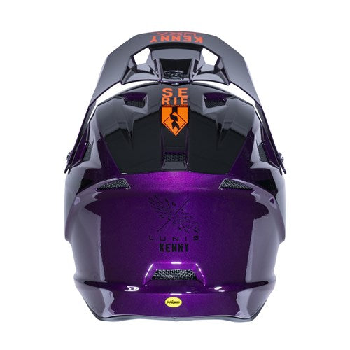 The Kenny Racing Decade Full Face Helmet in Candy Purple features orange "Serie" logos on black, with advanced MIPS technology for enhanced DH safety.