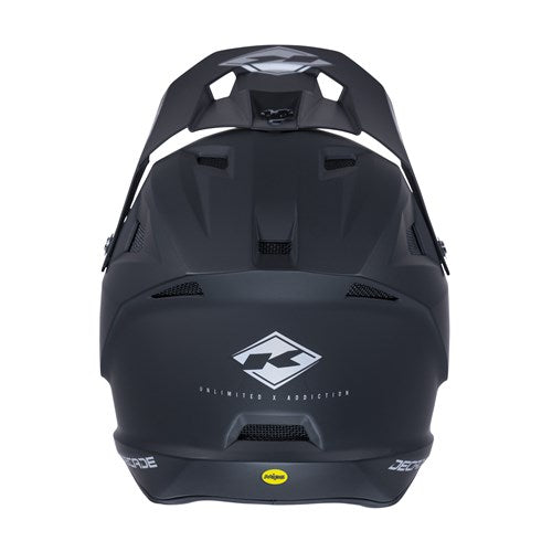 The Kenny Racing Decade Full Face Helmet in Matte Black has a branded logo on the back and an adjustable visor. It features MIPS technology for enhanced safety, making it perfect for freeride enthusiasts.