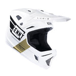 The Kenny Racing Decade Full Face Helmet in Lunis White Gold, featuring MIPS technology, is a black and white motocross helmet with a visor and the brand name "KENNY.