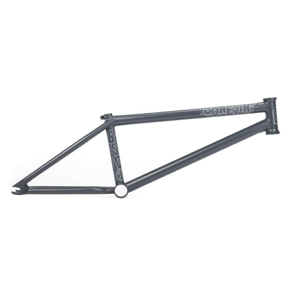 The BSD Jonesin Frame (2021) is a sleek black BMX frame featuring the Sam Jones signature design, displayed on a crisp white background.