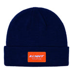 The Kenny Racing Beanie in navy blue features an orange patch with "Kenny Racing" in white, ideal for showcasing your Kenny pride.