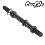 A black Profile Mini 14mm GDH Cromo Axle Conversion Kit with threaded ends and nuts, designed for use in BMX bikes.