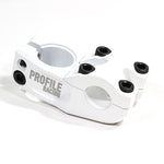 White Profile Push Stem for BMX, featuring robust chromoly bolts and a four-bolt design.