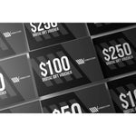 A grid of LUXBMX Gift Cards from "luxmax.com" is displayed with denominations of $50, $100, and $250. Each gift card comes with easy checkout redemption instructions.