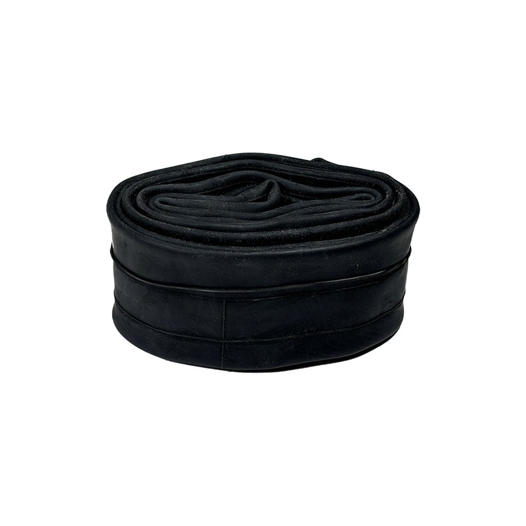 The coiled 26inch Inner Tube Schrader Valve in black, boasting a sleek, rubbery finish, stands out against a plain white backdrop.