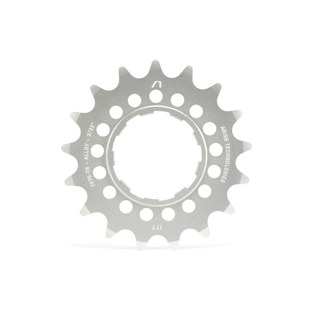 The Arise Echo Cog (Alloy) is CNC machined from 7075-T6 Aluminium, featuring 15 teeth, precision holes for Shimano HyperGlide compatibility, and a silver finish.