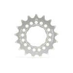 The Arise Echo Cog (Alloy) is CNC machined from 7075-T6 Aluminium, featuring 15 teeth, precision holes for Shimano HyperGlide compatibility, and a silver finish.