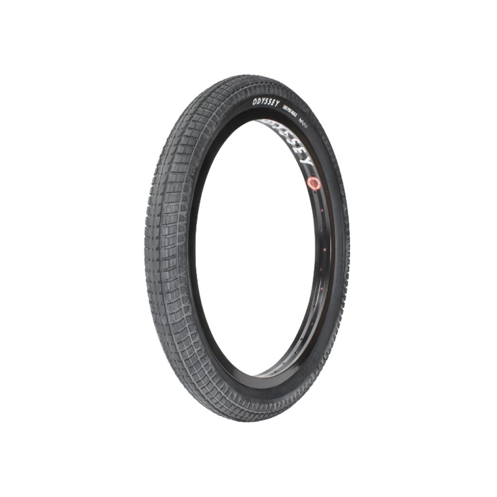 A black Odyssey Aitken K-Lyte Street Tyre, designed with a lightweight K-Lyte construction and a low profile tread pattern, prominently features the "Odyssey" branding on the sidewall.