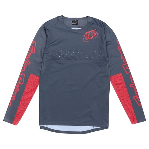 The TLD 25.1 Sprint Jersey in Mono Steel Blue features red sleeve graphics and a chest logo, ideal for race weekends.