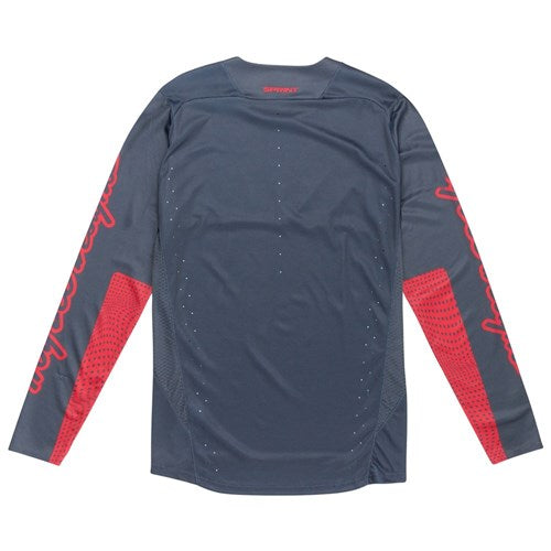 The TLD 25.1 Sprint Jersey / Mono Steel Blue, with its striking red graphics on gray sleeves, beautifully showcases its back design, making it an ideal pick for race weekends.