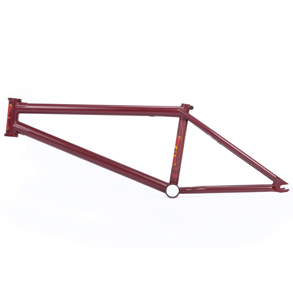 A BSD Focus Frame (Gaspar Guendulain) in maroon, featuring just the bicycle frame without wheels or other components, is positioned against a plain white background.