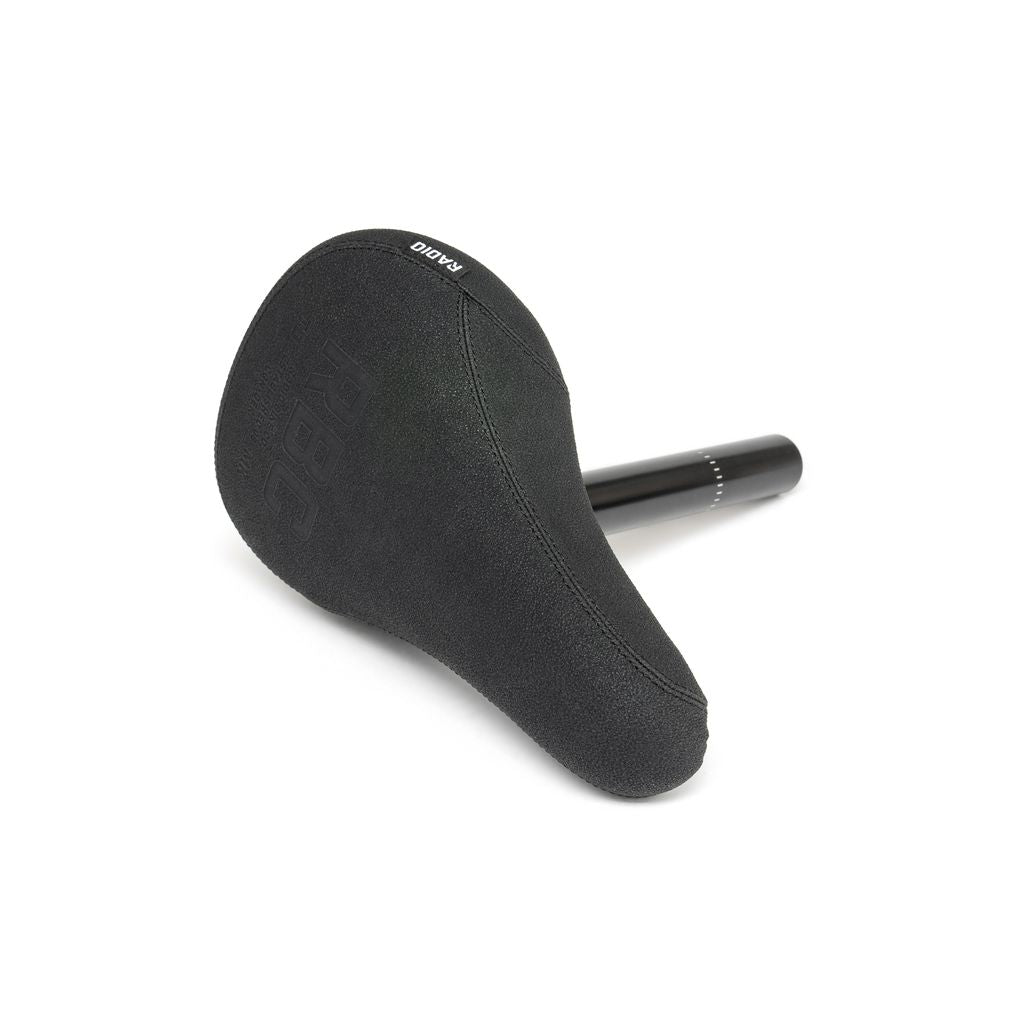 The Radio Century Combo Seat is a black bicycle saddle with substantial foam padding and features the "Polo" brand on the seam, attached to a lightweight seat post.