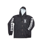 A black hooded **Fairdale Harerogers Windbreaker Jacket** with the word "FAIRDALE" printed in white on both sleeves and a cartoon skull with crossbones logo on the left chest.