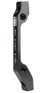 A Promax PM for IS Disc Brake Adaptor marked with "F:160 / R:140" and an arrow, compatible with a 140mm rotor. It features four mounting holes, designed for Post Mount disc brake calipers, and a logo at the top.