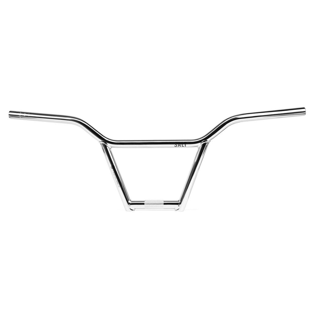 The Salt Classic 4 Piece Bars are designed as a chrome BMX handlebar with a 4-piece bar structure, featuring a crossbar and a knurled grip area, elegantly showcased on a white background.