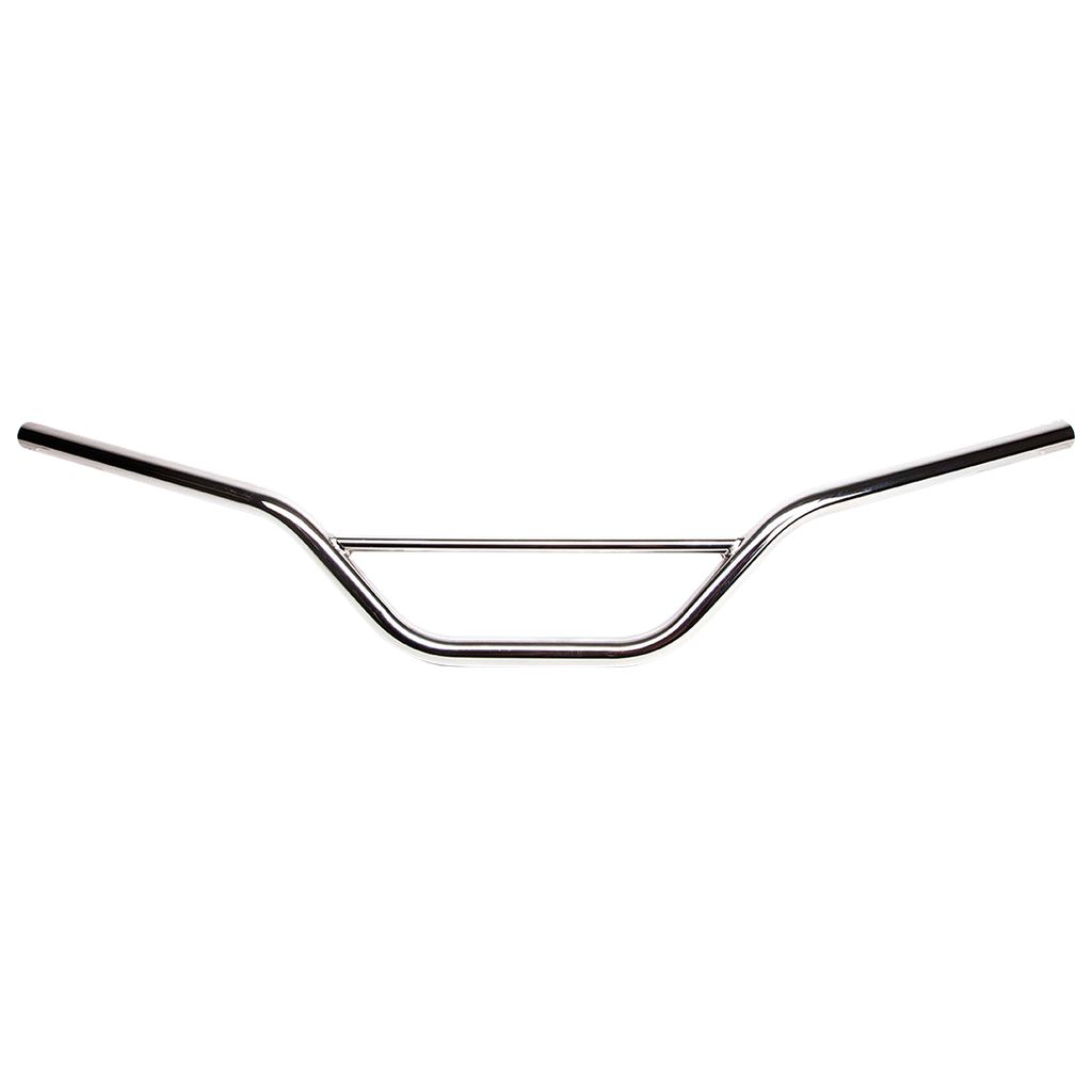 The S&M Husky High MX Bars feature a durable 4130 CrMo construction and a sleek chrome finish, with a flat center section and upward-curving ends for enhanced strength and style.