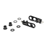 The Arise Solar Chain Tensioner (10/15mm) in black, featuring washers and bushings on a white background, exemplifies CNC alloy bike components.