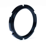 Answer Notched Cassette Hub Lock Ring, a black ring with ridges around its edge, crafted from 7075 T6 aluminum, displayed against a white background.