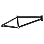 The USA-made S&M M.O.D Frame features a black triangular design, seamlessly connecting the seat tube, top tube, and down tube to the head tube and rear dropout—ideal for tackling trails and bowls.