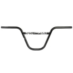 Black BMX handlebar with a crossbar and printed text design, known as the Eclat Controller V2 model, featuring the Lewis Mills signature.