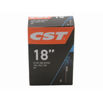 Packaging for the CST 18INCH TUBE, specified as 51/57-355 ETRTO and sized at 18x1.90/2.125 SV, is compatible with a Presta valve for enhanced convenience and efficiency.