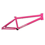 The Fit Bike Co Shortcut V2 Frame, in Barbie pink and featuring the "fitbikeco." logo on the side, is ideal for tech riders wanting a stylish BMX frame.