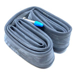 The Vee 24 x 1.50-2.25 Inch Inner Tube features a 40mm blue-cap Presta valve designed for effective tire inflation and pressure maintenance in cruiser bikes.