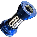 Blue bicycle bottom bracket with an integrated design, labeled "Elevn Sealed PF-24 Bottom Bracket BB86" for a 24MM crank spindle, featuring a Press Fit system.