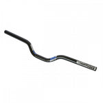 A black, curved Elevn 2.25" SLT Alloy Bar V-2 with blue and white branding and labels on it, against a white background.