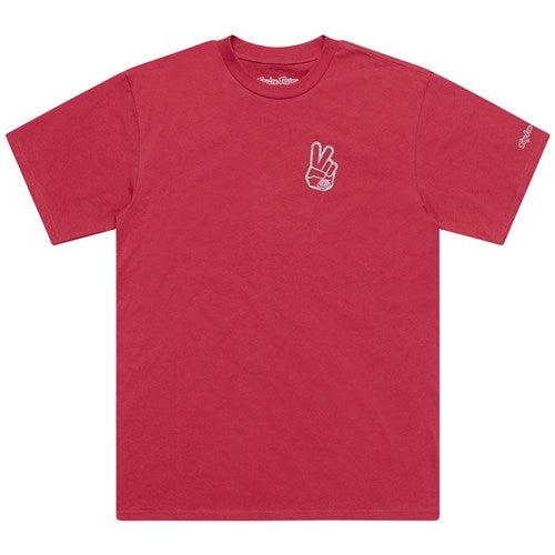 The TLD 25.1 Peace Out T-Shirt, in red, features a small peace sign graphic on the left chest area, adding good vibes to any outfit.