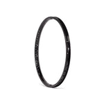 The Arise Clipper Expert Rim, crafted from durable 6061-T6 alloy, is a black circular bicycle rim with multiple spoke holes, elegantly displayed at an angle on a white background.