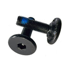 Two black Radio / Salt Crank Spindle Bolts, each with hexagon socket heads, displayed with one bolt laid horizontally and the other resting against it. The tip of the horizontal bolt has a blue coating.