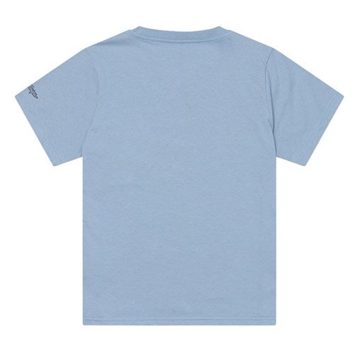 Back view of the TLD 25.1 Peace Out SS T-Shirt in light blue for kids, showcasing a small legendary brand logo on the right sleeve.