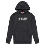 Keep warm this winter with our TLD 25.1 Stamp Hoodie. This black hoodie, showcasing the iconic "TLD" logo in crisp white, includes a front pocket and drawstrings for extra comfort and style.