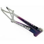 A Staystrong V5 Disc Junior Frame constructed from 6061 alloy tubing with a gradient color from silver to blue and purple, branded "Stay Strong" on the top tube, and featuring various decals along the sides.