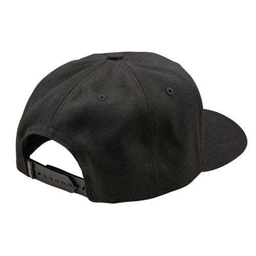 The TLD 25.1 Badge Curved Hat by Troy Lee Designs is a black baseball cap shown from the back, featuring an adjustable snapback closure and a curved brim.