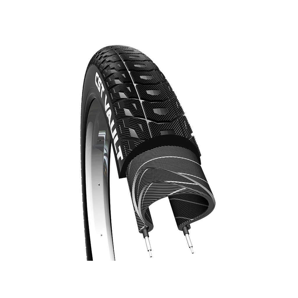 Cross-section illustration of a CST Vault Wire Bead Tyre, highlighting its tread pattern and internal layers.