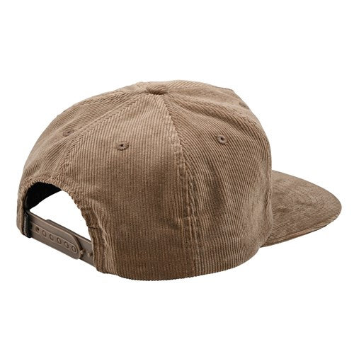 The TLD 25.1 Signature Unstructured Cord Snapback is a brown corduroy cap with a flat brim, highlighting Troy Lee Designs' unique style, shown from the back.