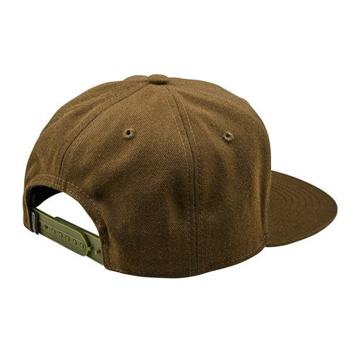 Brown TLD 25.1 Scholar Hat with a flat brim, adjustable strap, and sleek logo on the back.